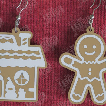 Intra απο ξύλο plywood  Χρώμα wenge 3mm-4mm πάχος - Gingerbread House Earrings |Κόσμημα| CNC Δίασταση 3x3 cm INTRAFABR-74744173 - Image 1