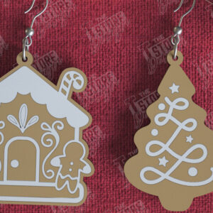 Intra απο ξύλο plywood  Χρώμα wenge 3mm-4mm πάχος - Gingerbread House Earrings |Κόσμημα| CNC Δίασταση 3x3 cm INTRAFABR-74876935