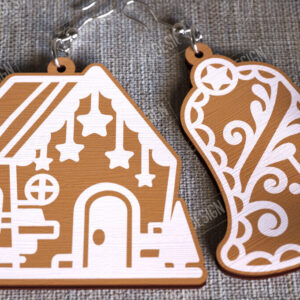 Intra απο ξύλο plywood  Χρώμα wenge 3mm-4mm πάχος - Gingerbread House Earrings | Κοσμήματα|CNC Δίασταση 3x3 cm INTRAFABR-105821118