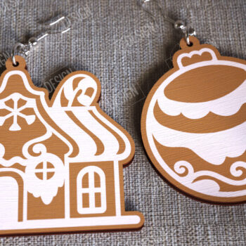 Intra απο ξύλο plywood  Χρώμα wenge 3mm-4mm πάχος - Gingerbread House Earrings | Κοσμήματα|CNC Δίασταση 3x3 cm INTRAFABR-84796283 - Image 1