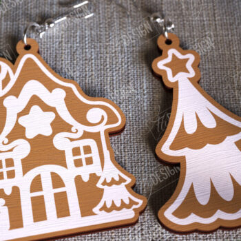 Intra απο ξύλο plywood  Χρώμα wenge 3mm-4mm πάχος - Gingerbread House Earrings | Κοσμήματα|CNC Δίασταση 3x3 cm INTRAFABR-116759117 - Image 1