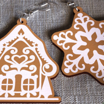 Intra απο ξύλο plywood  Χρώμα wenge 3mm-4mm πάχος - Gingerbread House Earrings | Κοσμήματα|CNC Δίασταση 3x3 cm INTRAFABR-116757286 - Image 1