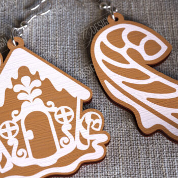 Intra απο ξύλο plywood  Χρώμα wenge 3mm-4mm πάχος - Gingerbread House Earrings | Κοσμήματα|CNC Δίασταση 3x3 cm INTRAFABR-116756861 - Image 1