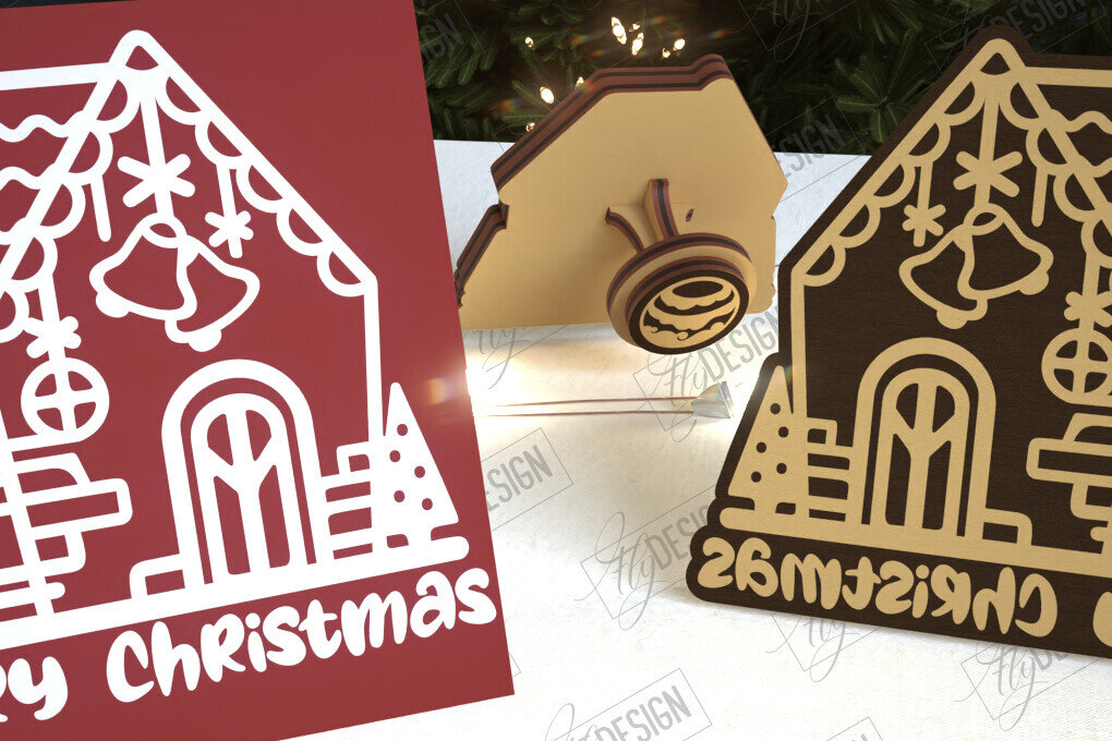 Intra απο ξύλο plywood  Χρώμα wenge 3mm-4mm πάχος - Σφραγίδα Gingerbread House |Χριστουγεννιάτικη σφραγίδα Δίασταση 15x15 cm INTRAFABR-122527153