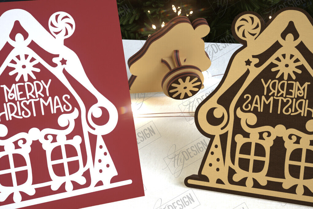 Intra απο ξύλο plywood  Χρώμα wenge 3mm-4mm πάχος - Σφραγίδα Gingerbread House |Χριστουγεννιάτικη σφραγίδα Δίασταση 15x15 cm INTRAFABR-122527181