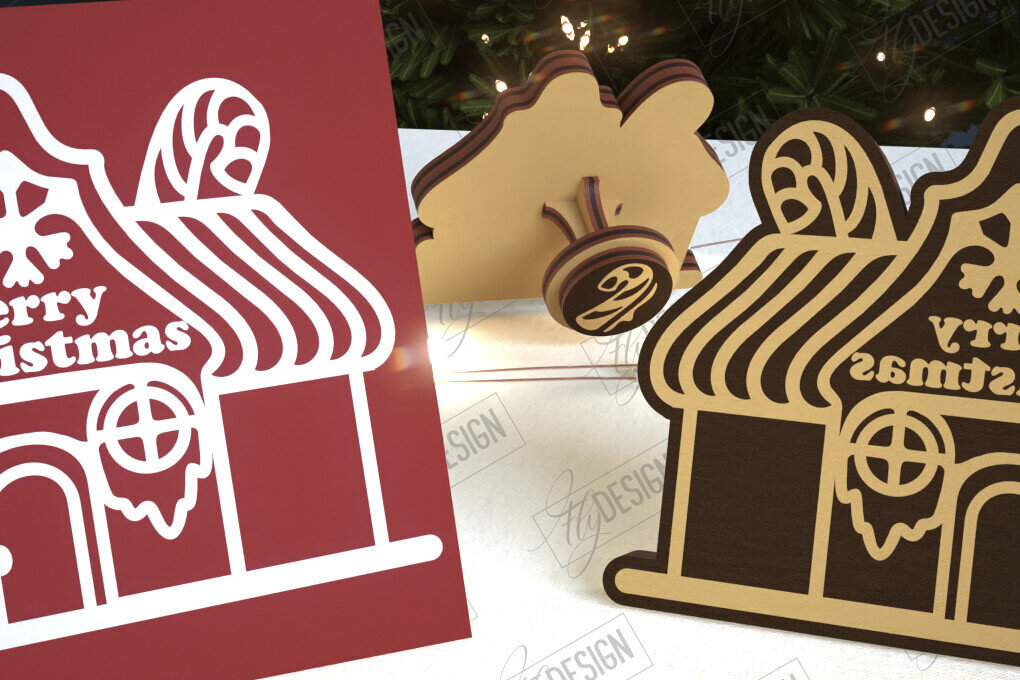 Intra απο ξύλο plywood  Χρώμα wenge 3mm-4mm πάχος - Σφραγίδα Gingerbread House |Χριστουγεννιάτικη σφραγίδα Δίασταση 15x15 cm INTRAFABR-122527206