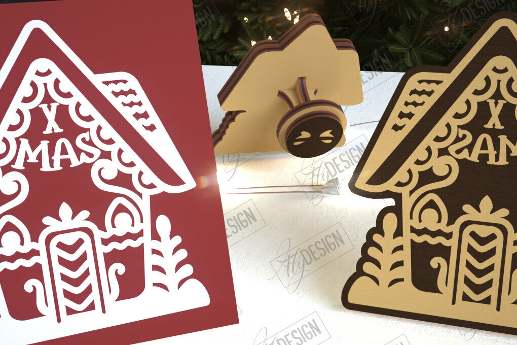 Intra απο ξύλο plywood  Χρώμα wenge 3mm-4mm πάχος - Σφραγίδα Gingerbread House |Χριστουγεννιάτικη σφραγίδα Δίασταση 15x15 cm INTRAFABR-122527116