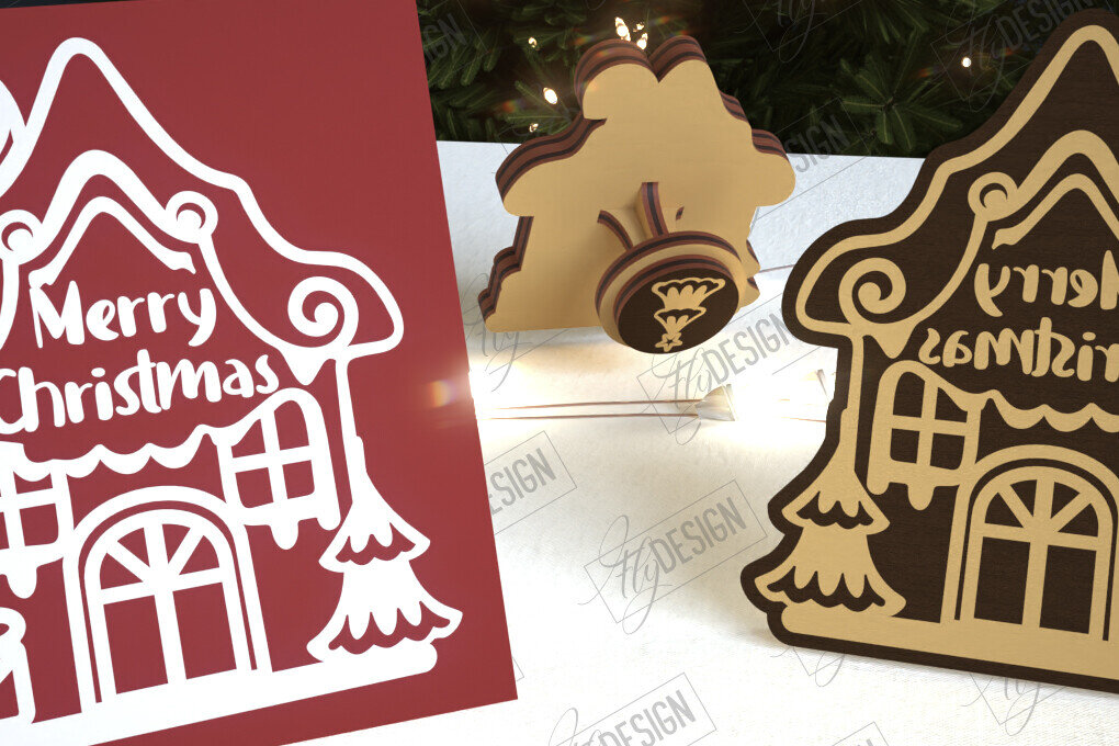 Intra απο ξύλο plywood  Χρώμα wenge 3mm-4mm πάχος - Σφραγίδα Gingerbread House |Χριστουγεννιάτικη σφραγίδα Δίασταση 15x15 cm INTRAFABR-108449549