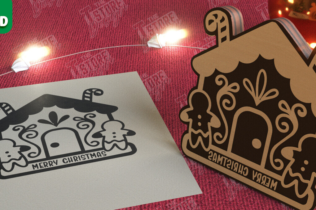 Intra απο ξύλο plywood  Χρώμα wenge 3mm-4mm πάχος - Σφραγίδα Gingerbread House |Χριστουγεννιάτικη εκτύπωση| CNC Δίασταση 15x15 cm INTRAFABR-21471503