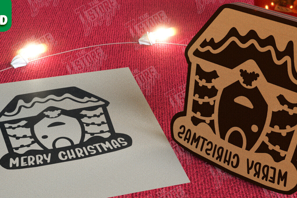 Intra απο ξύλο plywood  Χρώμα wenge 3mm-4mm πάχος - Σφραγίδα Gingerbread House |Χριστουγεννιάτικη εκτύπωση| CNC Δίασταση 15x15 cm INTRAFABR-68375879