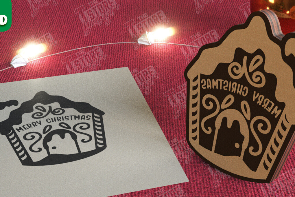 Intra απο ξύλο plywood  Χρώμα wenge 3mm-4mm πάχος - Σφραγίδα Gingerbread House |Χριστουγεννιάτικη εκτύπωση| CNC Δίασταση 15x15 cm INTRAFABR-116621961