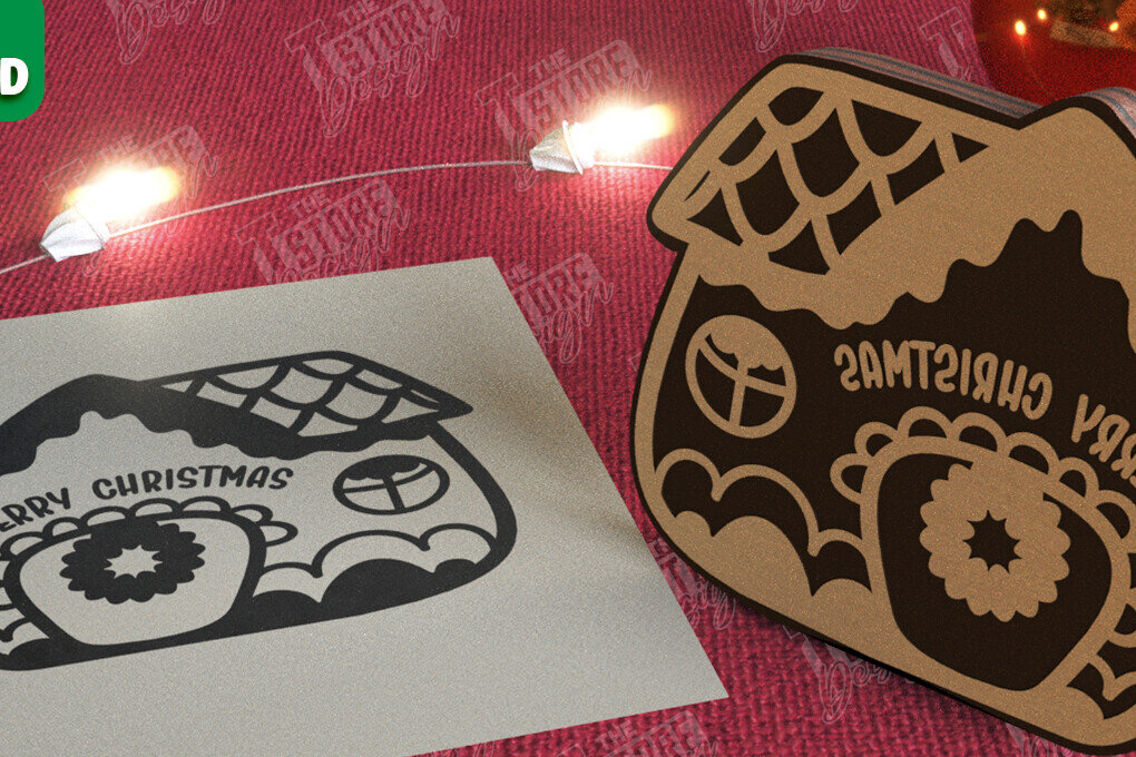 Intra απο ξύλο plywood  Χρώμα wenge 3mm-4mm πάχος - Σφραγίδα Gingerbread House |Χριστουγεννιάτικη εκτύπωση| CNC Δίασταση 15x15 cm INTRAFABR-105556297