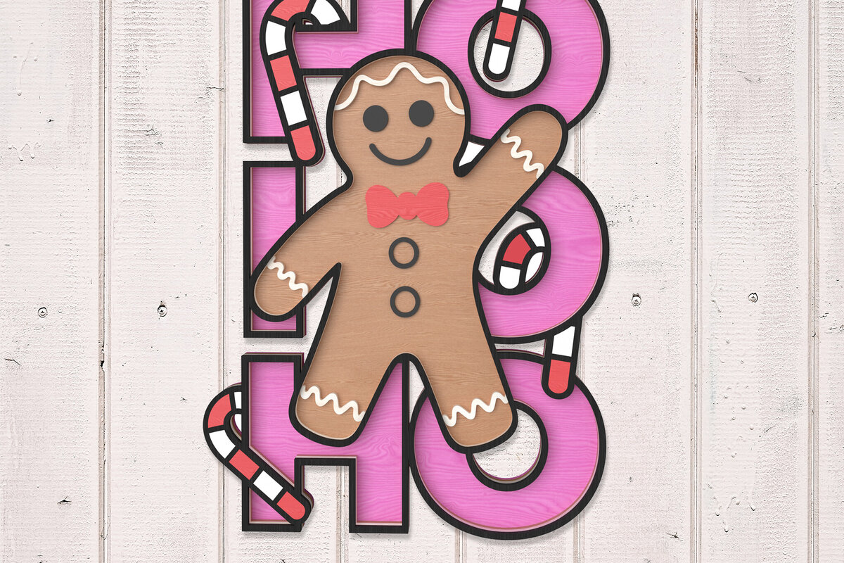 Intra απο ξύλο plywood  Χρώμα wenge 3mm-4mm πάχος - Gingerbread Man HO HO HO Sign Δίασταση 30x20 cm INTRAFABR-13922728