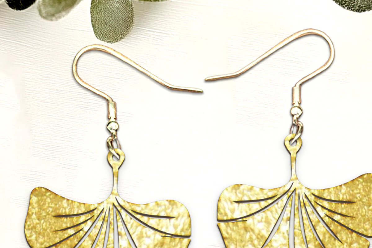 Intra απο ξύλο plywood  Χρώμα wenge 3mm-4mm πάχος - Ginko Leaf Boho Σκουλαρίκια . Δίασταση 3x3 cm INTRAFABR-119635112