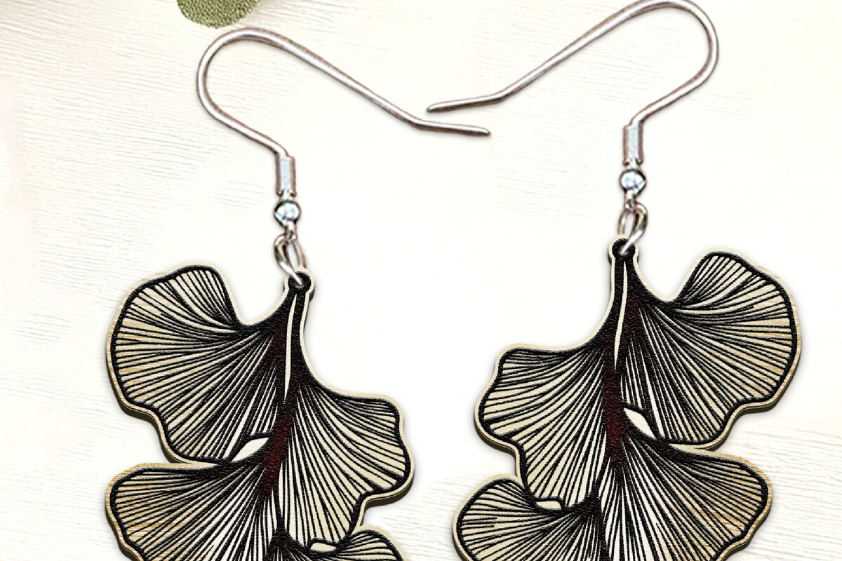 Intra απο ξύλο plywood  Χρώμα wenge 3mm-4mm πάχος - Σκουλαρίκια Ginko Leaf . Δίασταση 3x3 cm INTRAFABR-91851649