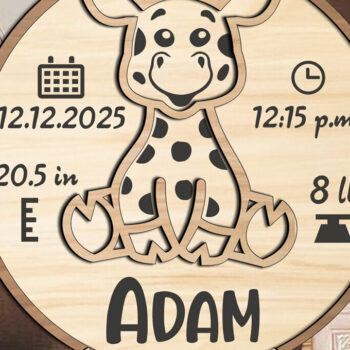 Intra απο ξύλο plywood  Χρώμα wenge 3mm-4mm πάχος - Giraffe Baby Ανακοίνωση Στρογγυλός Κύκλος Δίασταση 20x20 cm INTRAFABR-103123896 - Image 2