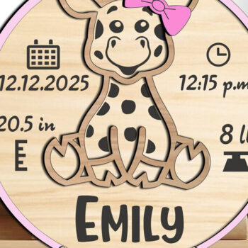 Intra απο ξύλο plywood  Χρώμα wenge 3mm-4mm πάχος - Giraffe Baby Ανακοίνωση Στρογγυλός Κύκλος Δίασταση 20x20 cm INTRAFABR-103123896 - Image 3