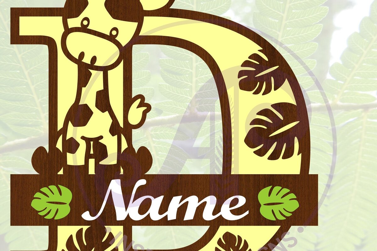 Intra απο ξύλο plywood  Χρώμα wenge 3mm-4mm πάχος - Καμηλοπάρδαλη κεφαλαίο D Μονόγραμμα Δίασταση 30x20 cm INTRAFABR-121186585