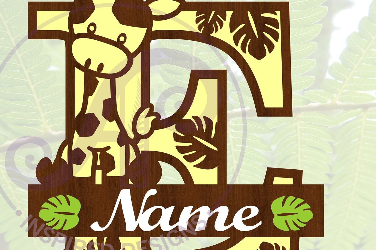 Intra απο ξύλο plywood  Χρώμα wenge 3mm-4mm πάχος - Μονόγραμμα με κεφαλαίο E της καμηλοπάρδαλης Δίασταση 30x20 cm INTRAFABR-124462307