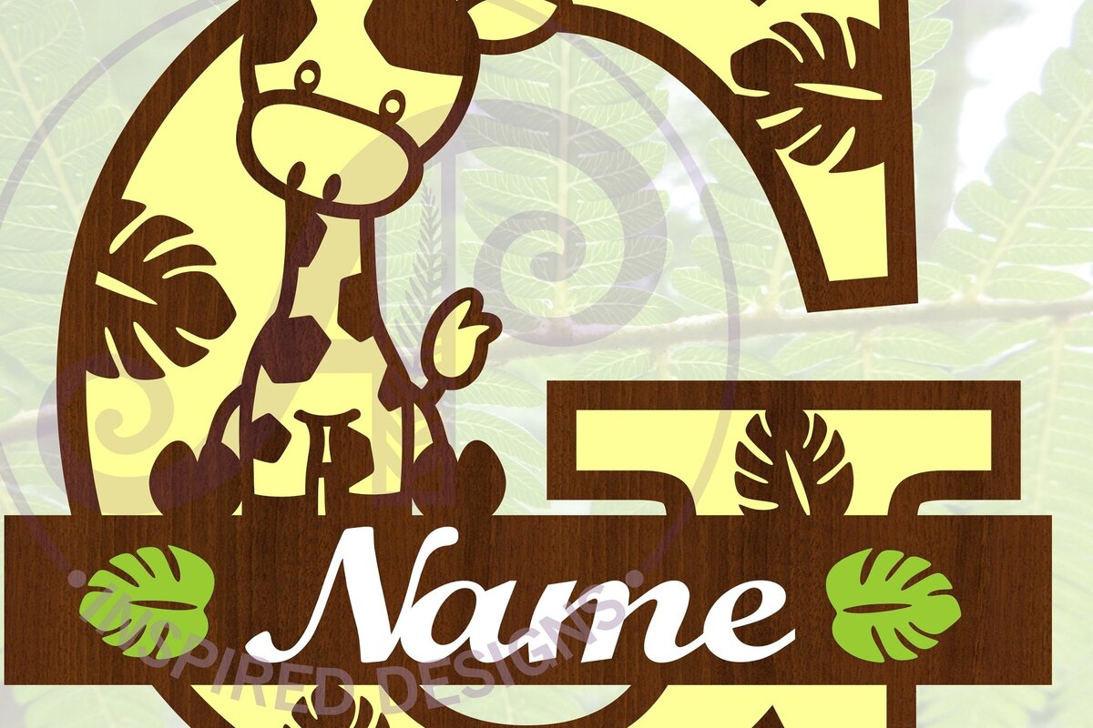 Intra απο ξύλο plywood  Χρώμα wenge 3mm-4mm πάχος - Μονόγραμμα με κεφαλαίο G καμηλοπάρδαλης Δίασταση 30x20 cm INTRAFABR-24844203