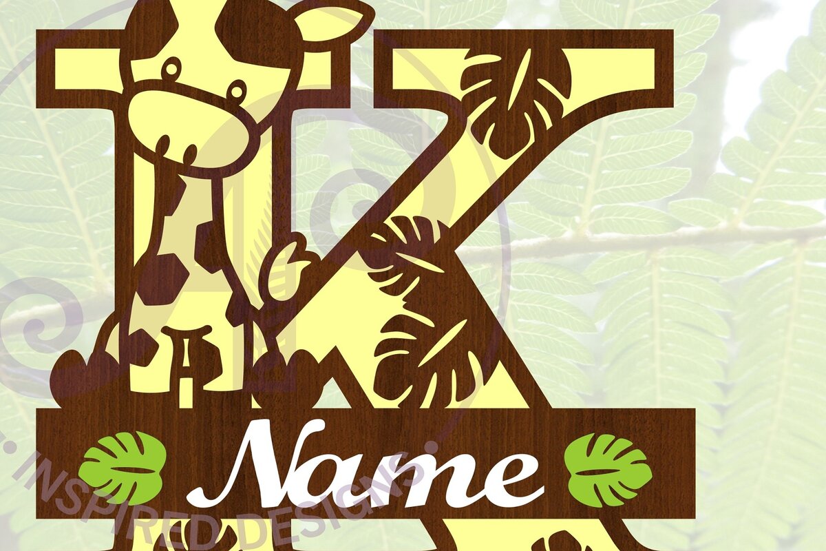 Intra απο ξύλο plywood  Χρώμα wenge 3mm-4mm πάχος - Μονόγραμμα με κεφαλαίο Κ γράμματος καμηλοπάρδαλης Δίασταση 30x20 cm INTRAFABR-117811254