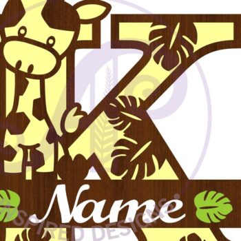 Intra απο ξύλο plywood  Χρώμα wenge 3mm-4mm πάχος - Μονόγραμμα με κεφαλαίο Κ γράμματος καμηλοπάρδαλης Δίασταση 30x20 cm INTRAFABR-117811254 - Image 3