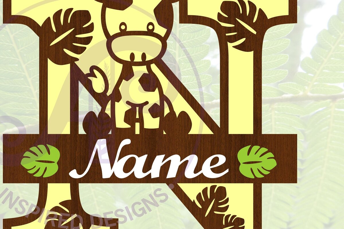 Intra απο ξύλο plywood  Χρώμα wenge 3mm-4mm πάχος - Μονόγραμμα με κεφαλαίο Ν της καμηλοπάρδαλης Δίασταση 30x20 cm INTRAFABR-121186566