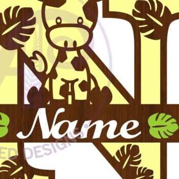 Intra απο ξύλο plywood  Χρώμα wenge 3mm-4mm πάχος - Μονόγραμμα με κεφαλαίο Ν της καμηλοπάρδαλης Δίασταση 30x20 cm INTRAFABR-121186566 - Image 3