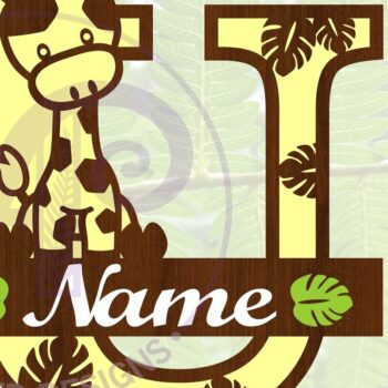 Intra απο ξύλο plywood  Χρώμα wenge 3mm-4mm πάχος - Μονόγραμμα με κεφαλαίο U της καμηλοπάρδαλης Δίασταση 30x20 cm INTRAFABR-117969899 - Image 1