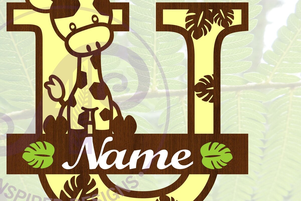 Intra απο ξύλο plywood  Χρώμα wenge 3mm-4mm πάχος - Μονόγραμμα με κεφαλαίο U της καμηλοπάρδαλης Δίασταση 30x20 cm INTRAFABR-117969899