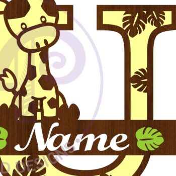 Intra απο ξύλο plywood  Χρώμα wenge 3mm-4mm πάχος - Μονόγραμμα με κεφαλαίο U της καμηλοπάρδαλης Δίασταση 30x20 cm INTRAFABR-117969899 - Image 3