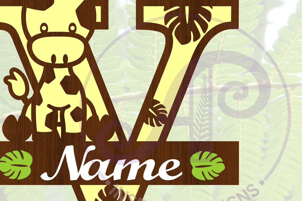 Intra απο ξύλο plywood  Χρώμα wenge 3mm-4mm πάχος - Καμηλοπάρδαλη κεφαλαίο V μονόγραμμα Δίασταση 30x20 cm INTRAFABR-27391194