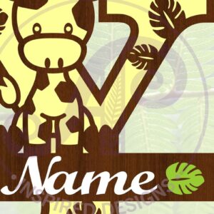 Intra απο ξύλο plywood  Χρώμα wenge 3mm-4mm πάχος - Μονόγραμμα με κεφαλαίο Y της καμηλοπάρδαλης Δίασταση 30x20 cm INTRAFABR-117734930