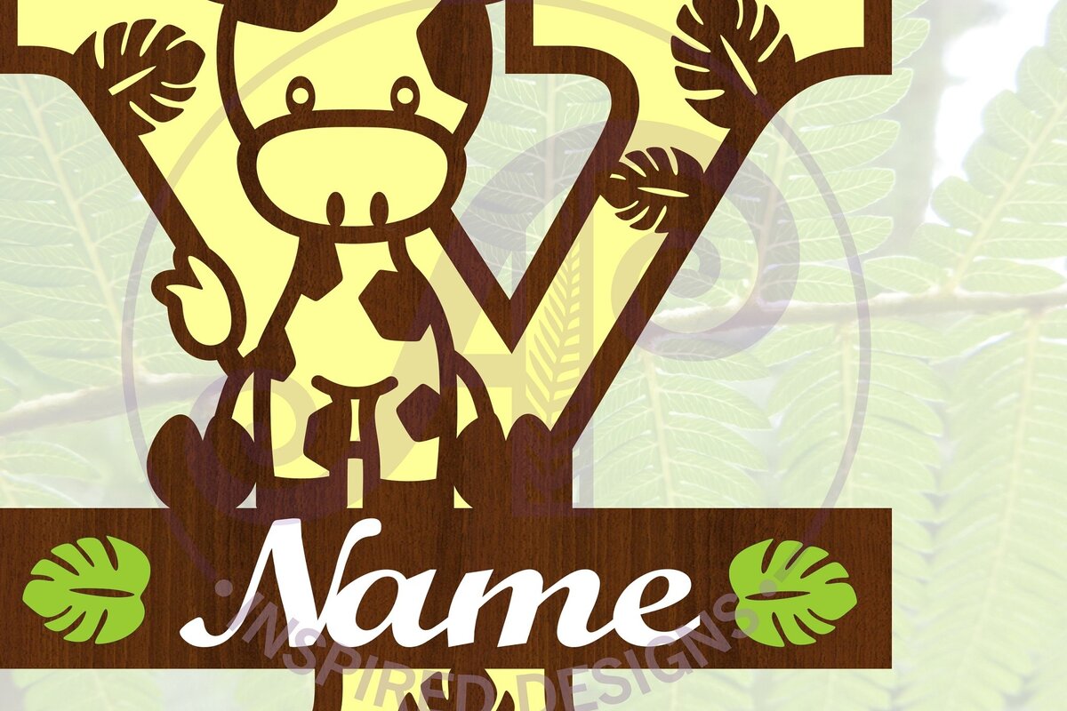 Intra απο ξύλο plywood  Χρώμα wenge 3mm-4mm πάχος - Μονόγραμμα με κεφαλαίο Y της καμηλοπάρδαλης Δίασταση 30x20 cm INTRAFABR-117734930