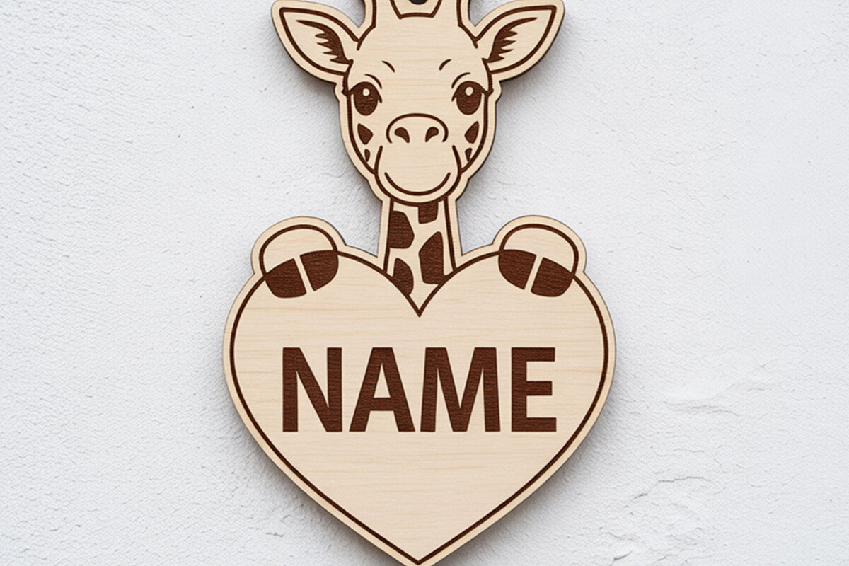Intra απο ξύλο plywood  Χρώμα wenge 3mm-4mm πάχος - Giraffe Heart Name Keychain Δίασταση 4x4 cm INTRAFABR-119035558