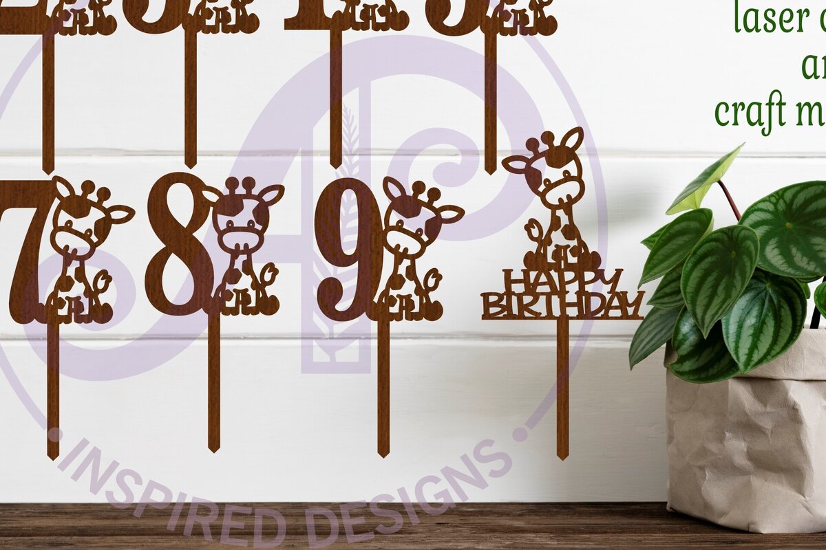 Intra απο ξύλο plywood  Χρώμα wenge 3mm-4mm πάχος - Giraffe Number Cake Toppers, 10 σχέδια Δίασταση 20x20 cm INTRAFABR-28604580