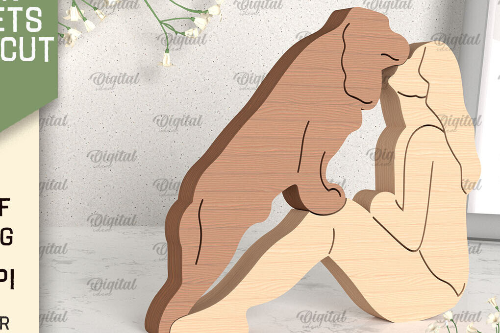 Intra απο ξύλο plywood  Χρώμα wenge 3mm-4mm πάχος - για κορίτσι και σκύλο. Ξύλινο ειδώλιο Δίασταση 30x20 cm INTRAFABR-118809791