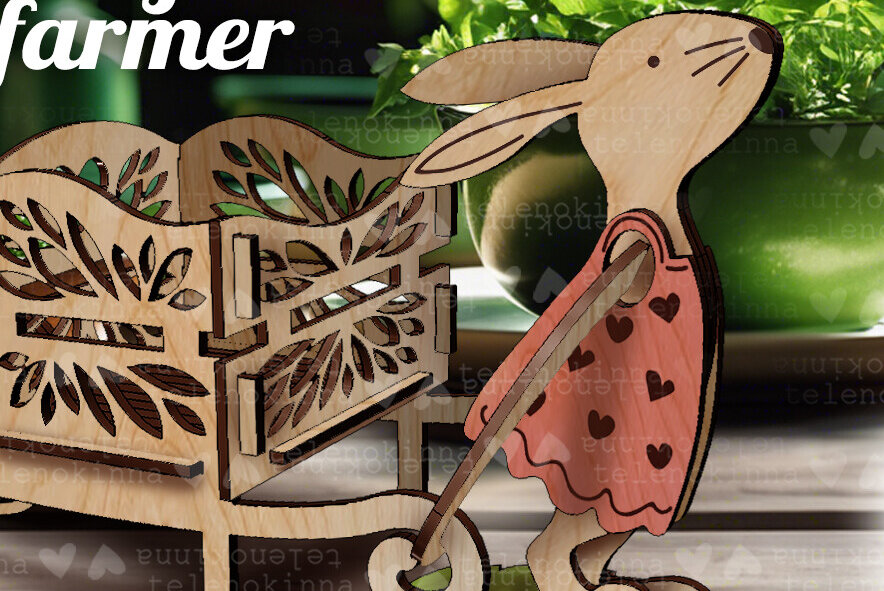 Intra απο ξύλο plywood  Χρώμα wenge 3mm-4mm πάχος - Κορίτσι Κουνελάκι Αγρότης| Πασχαλινή διακόσμηση Δίασταση 15x15 cm INTRAFABR-93934922