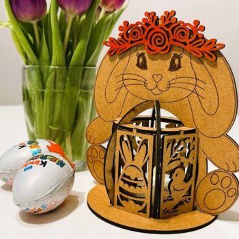 Intra απο ξύλο plywood  Χρώμα wenge 3mm-4mm πάχος - Κηροπήγιο πασχαλινό λαγουδάκι κορίτσι Δίασταση 6x6 cm INTRAFABR-66598703 - Image 1