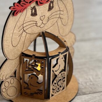 Intra απο ξύλο plywood  Χρώμα wenge 3mm-4mm πάχος - Κηροπήγιο πασχαλινό λαγουδάκι κορίτσι Δίασταση 6x6 cm INTRAFABR-66598703 - Image 2