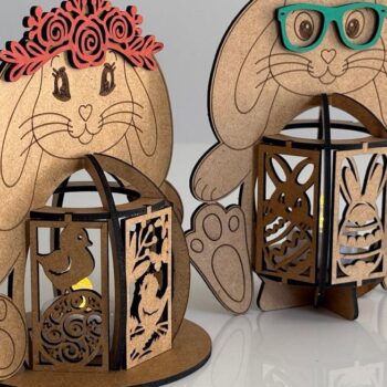 Intra απο ξύλο plywood  Χρώμα wenge 3mm-4mm πάχος - Κηροπήγιο πασχαλινό λαγουδάκι κορίτσι Δίασταση 6x6 cm INTRAFABR-66598703 - Image 3