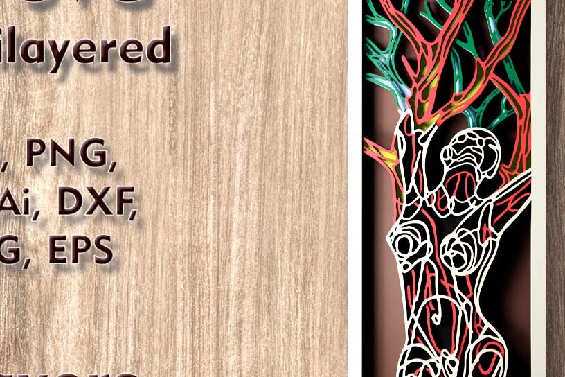 Intra απο ξύλο plywood  Χρώμα wenge 3mm-4mm πάχος - Αρχεία λέιζερ πολλαπλών επιπέδων 3D Girl Tree Δίασταση 6x9 cm INTRAFABR-95189297