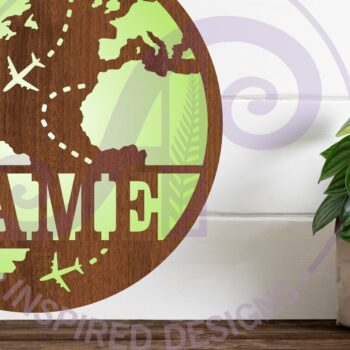Intra απο ξύλο plywood  Χρώμα wenge 3mm-4mm πάχος - Globe, World Map Name Sign Design Δίασταση 30x20 cm INTRAFABR-66454016 - Image 5