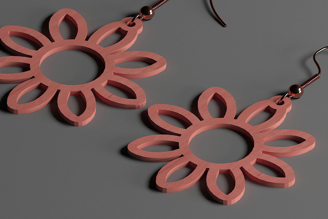 Intra απο ξύλο plywood  Χρώμα wenge 3mm-4mm πάχος - Σετ κοσμημάτων με ξύλινα σκουλαρίκια Glowforge 286 Δίασταση 3x3 cm INTRAFABR-118907084