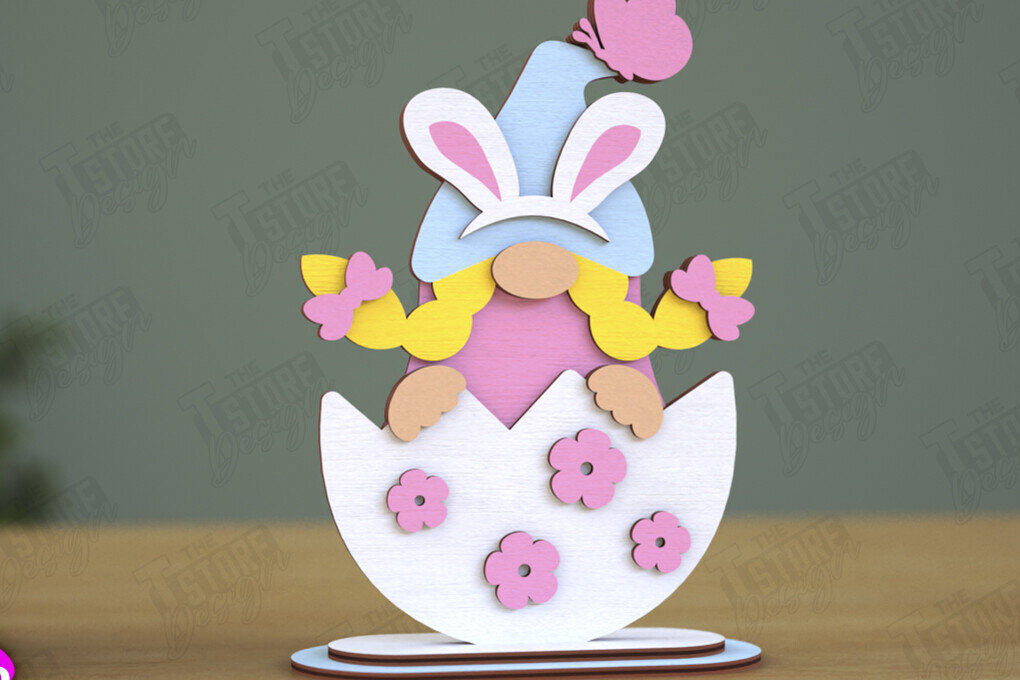 Intra απο ξύλο plywood  Χρώμα wenge 3mm-4mm πάχος - Gnome Bunny Πάσχα | Πασχαλινό λαγουδάκι | CNC Δίασταση 15x15 cm INTRAFABR-96128910