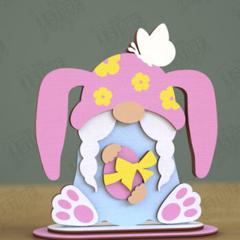 Intra απο ξύλο plywood Χρώμα wenge 3mm-4mm πάχος - Gnome Bunny Πάσχα | Πασχαλινό λαγουδάκι | CNC Δίασταση 15x15 cm INTRAFABR-120417238 - Image 1