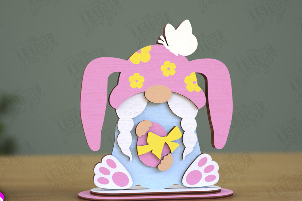 Intra απο ξύλο plywood  Χρώμα wenge 3mm-4mm πάχος - Gnome Bunny Πάσχα | Πασχαλινό λαγουδάκι | CNC Δίασταση 15x15 cm INTRAFABR-120417238