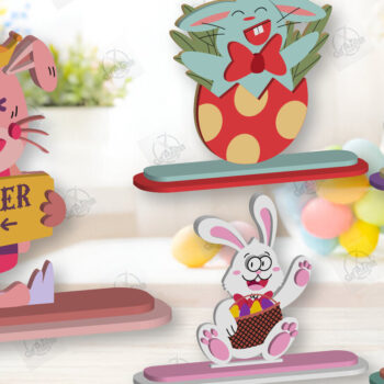 Intra απο ξύλο plywood Χρώμα wenge 3mm-4mm πάχος - Πακέτο με κομμένο λέιζερ Gnome Bunny Πασχαλινό Δίασταση 15x15 cm INTRAFABR-95593354 - Image 2