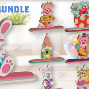 Intra απο ξύλο plywood  Χρώμα wenge 3mm-4mm πάχος - Πακέτο με κομμένο λέιζερ Gnome Bunny Πασχαλινό Δίασταση 15x15 cm INTRAFABR-34804119