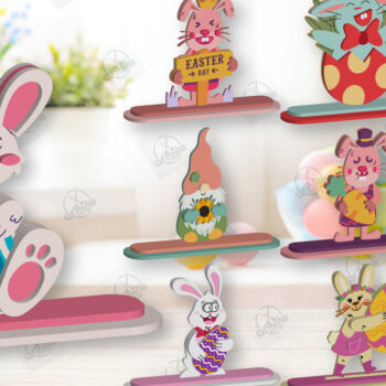 Intra απο ξύλο plywood Χρώμα wenge 3mm-4mm πάχος - Πακέτο με κομμένο λέιζερ Gnome Bunny Πασχαλινό Δίασταση 15x15 cm INTRAFABR-34804119 - Image 2